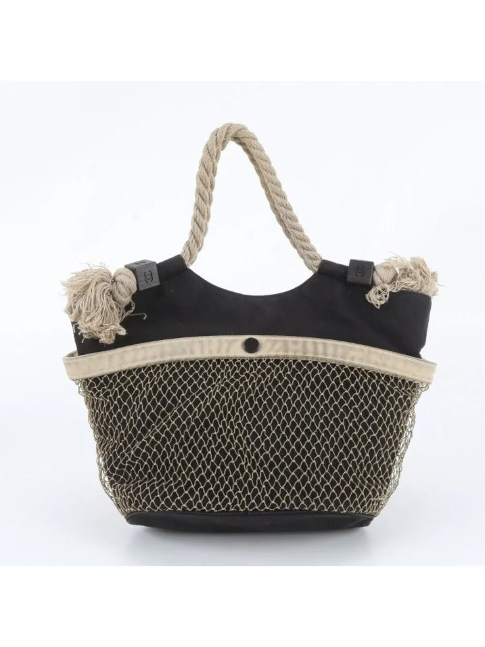 Chanel Fishnet Rope Camellia CC Logo Tote Bag Shoulder